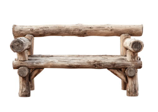 Rustic log bench, front view