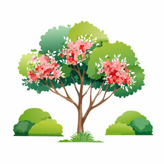 Vector watercolor blooming flower tree or forest side view isolated on white background for landscape and architecture drawing,elements for environment or and garden,botanical for section in .