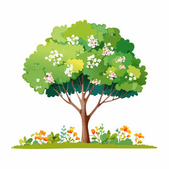 Vector watercolor blooming flower tree or forest side view isolated on white background for landscape and architecture drawing,elements for environment or and garden,botanical for section in .