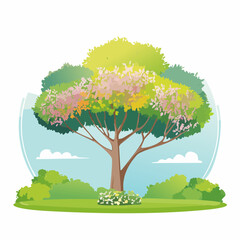 Vector watercolor blooming flower tree or forest side view isolated on white background for landscape and architecture drawing,elements for environment or and garden,botanical for section in .