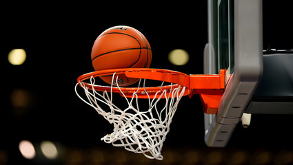 Fototapeta premium Perfect Score: Basketball Dropping into the Basket.