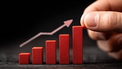 Hand pushing a rising red graph