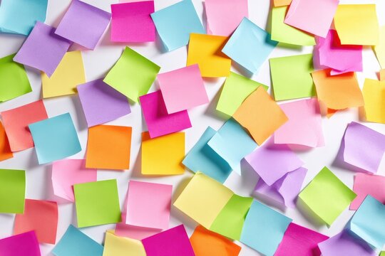 Colorful sticky notes scattered on white surface (8)