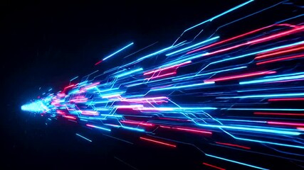 Abstract Technology Background with Dynamic Red and Blue Light Streaks on Black Background - Powered by Adobe