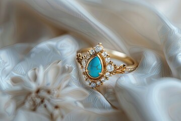 High Quality Picture of Turquoise and Diamond Boho Ring Elegance on White