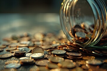 Detailed Picture of Coins Overflow From the Jar Symbolizing Savings and Financial Education