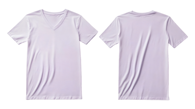 Plain Light Purple V-neck T-shirt mockup featuring front and back views, perfect for design presentations, customization, and branding on a transparent background