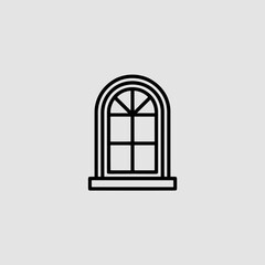 Classic Arched Window Outline Architectural Vector Icon Illustration
