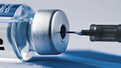 Close-up of a vaccine vial with a syringe poised to inject