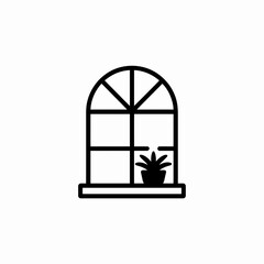 Classic Arched Window Outline Architectural Vector Icon Illustration