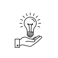 Hand Holding Lightbulb Icon for Idea and Innovation Line Art Vector