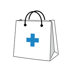 Pharmacy Shopping Bag Icon with Medical Cross Symbol Vector Illustration