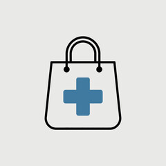 Pharmacy Shopping Bag Icon with Medical Cross Symbol Vector Illustration