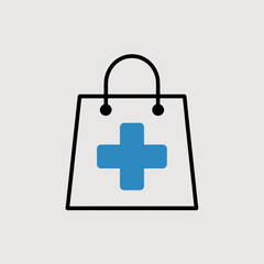 Pharmacy Shopping Bag Icon with Medical Cross Symbol Vector Illustration