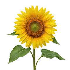Obraz premium Vibrant sunflower blooming brightly with green leaves isolated studio shot transparent background