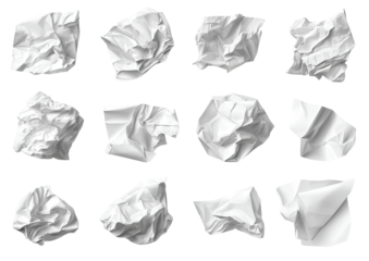 Crumpled white paper pieces arranged in a grid