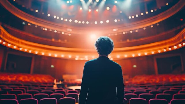 Solo performer on empty stage.