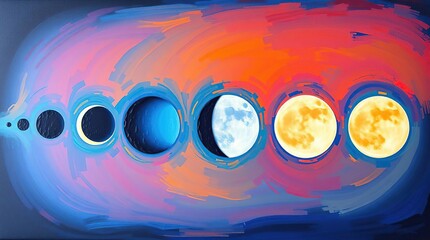 Moon Phases with Celestial Art, and Night Sky.