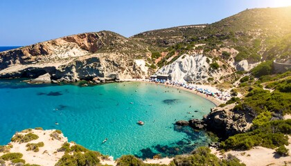 Naklejka premium Pristine beach cove, vibrant turquoise water