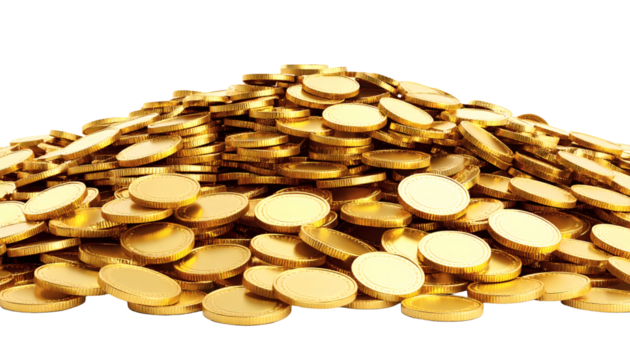 Golden coins overflowing, symbolizing wealth, prosperity, and financial success with a rich, luxurious feel