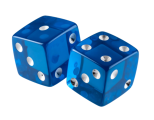 Two vibrant blue dice with white pips, perfect for games, gambling, risk, and chance concepts