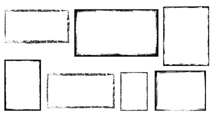 Grunge frames. Rough black rectangular frame with textured distressed torn paper edges. Isolated vector set