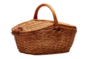 Wicker picnic basket, light tan,  curved shape,  handle