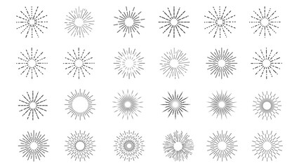 Line fireworks. Starburst, shining sun ray icons, radial spark and sunburst simple sign. Vector set