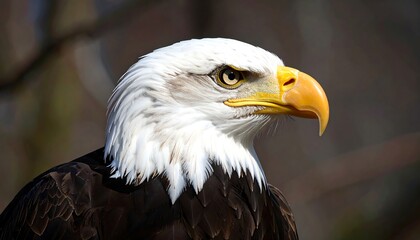 Fototapeta premium Close-up profile view of a bald eagle. Sharp focus on the bird's head and chest