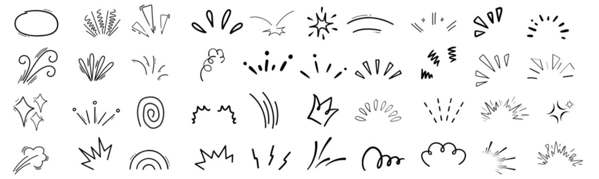 Scribble sketch line element in hand drawn black marker, pencil stroke style. Decorative curve arrow, underline, scribble doodle scratch design elements. Vector illustration