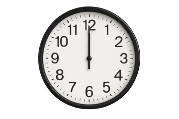 Wall clock showing twelve o'clock on transparent background