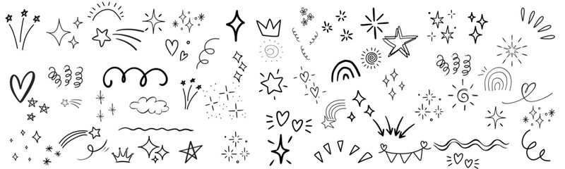 Manga expression. Emotion and motion comic hand drawn elements. Speech bubbles, stars and swirls. Vector set