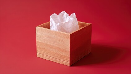 Wooden box with white tissue paper