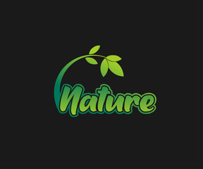 Stylized green Nature wordmark logo with curved stem and vibrant leaves organic design.