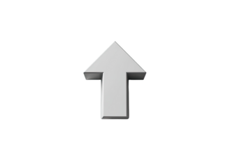 A simple, light gray 3D upward arrow against a black background
