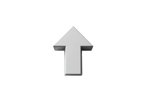 A simple, light gray 3D upward arrow against a black background