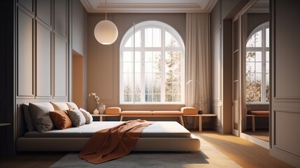 Fototapeta premium A serene bedroom with warm tones and natural light