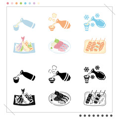 日本酒とつまみイラストセット