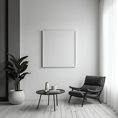 Black and White Chic Minimal Room with Empty Display Table