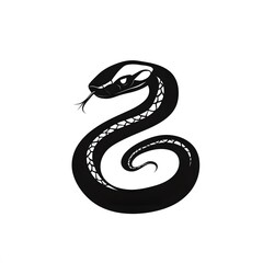 Obraz premium Stylized Black Silhouette of a Coiled Serpent with Forked Tongue Extended.