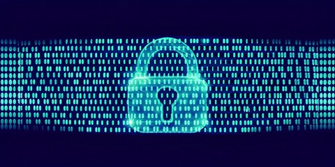 Cybersecurity Binary Code Lock Data Protection Digital Background.