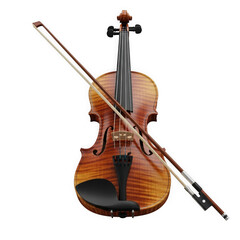 Classical violin with bow detailed close-up studio shot isolated music instrument performance transparent background