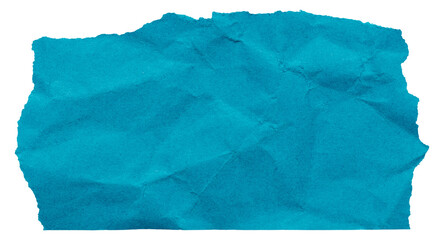 Rectangular torn piece of ocean blue crumpled paper isolated to create collage in bright colors © Lyalya Go