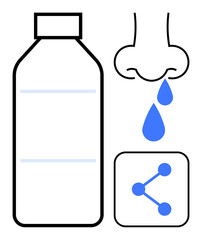 Medicine bottle, nose, droplet, and sharing icon symbolize healthcare, relief, medicine, treatment, medical communication allergy awareness. Ideal for healthcare apps medical guides pharmaceutical