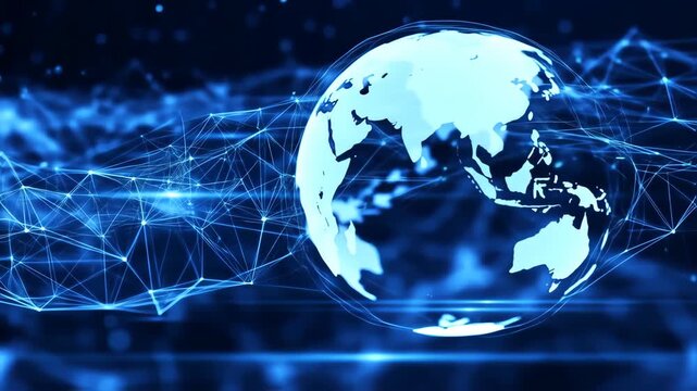 Global network.  Abstract digital representation of the Earth, highlighted by a network of interconnected lines and points, creating a visual metaphor for global connectivity