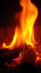 Close-up shot of vibrant, flickering flames dancing in a fireplace, casting warm, orange and yellow light Perfect for themes of warmth, comfort, energy, and power , glow, fireplace, inferno