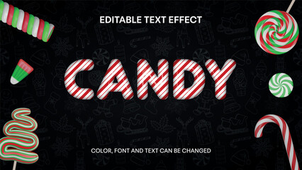 candy cane editable text effect. christmas candy editable text