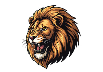 A powerful lion's head, a detailed vector illustration of a big cat with a majestic mane, perfect for a wild animal or safari design