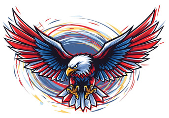 Naklejka premium Vector illustration of a majestic black eagle with red ribbon, symbolizing freedom and nature in flight