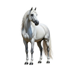 Obraz premium Majestic white arabian horse stands proudly with flowing mane and tail isolated transparent background